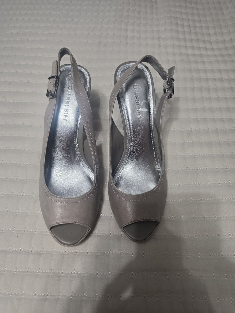 Gianni Bini Taupe Peep-Toe Slingback Heels
